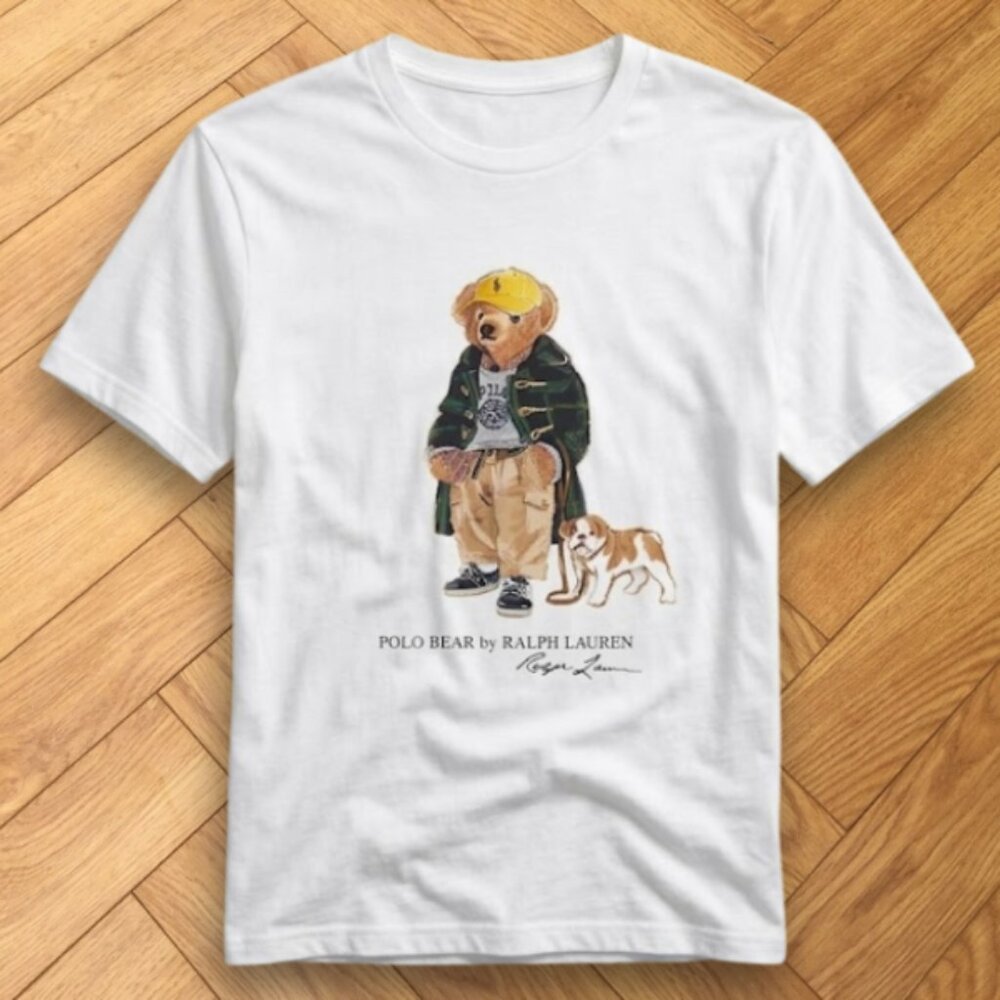 Polo Bear Ralph Lauren Reprint T-Shirt Bear With Dog Graphic White Tee
